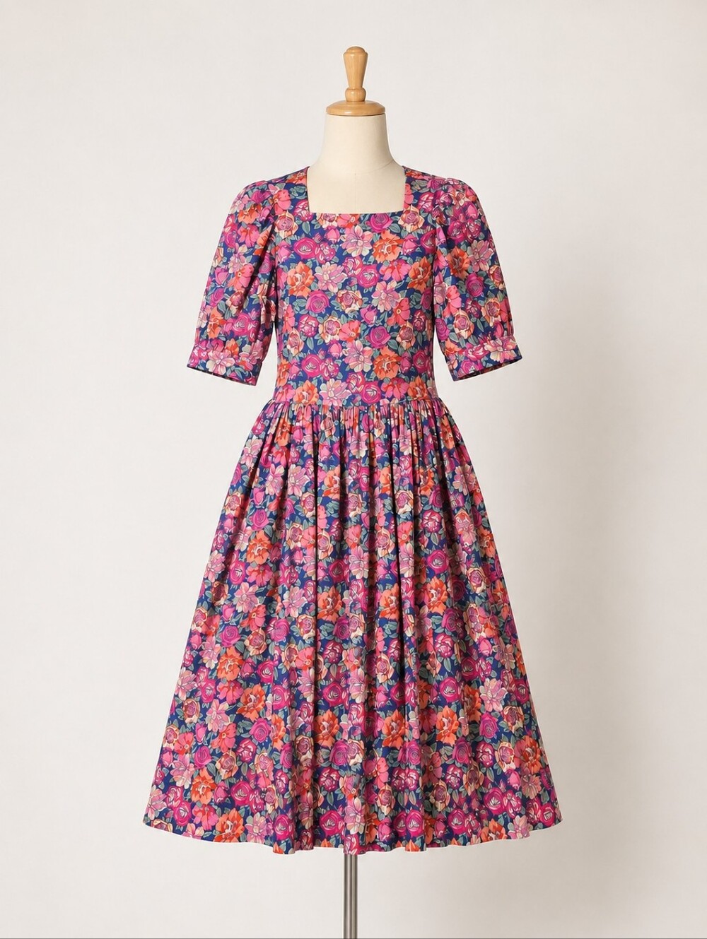 Laura Ashley Vintage 80s Floral Dress Size 10 Modest Tea Garden Party Pink Blue